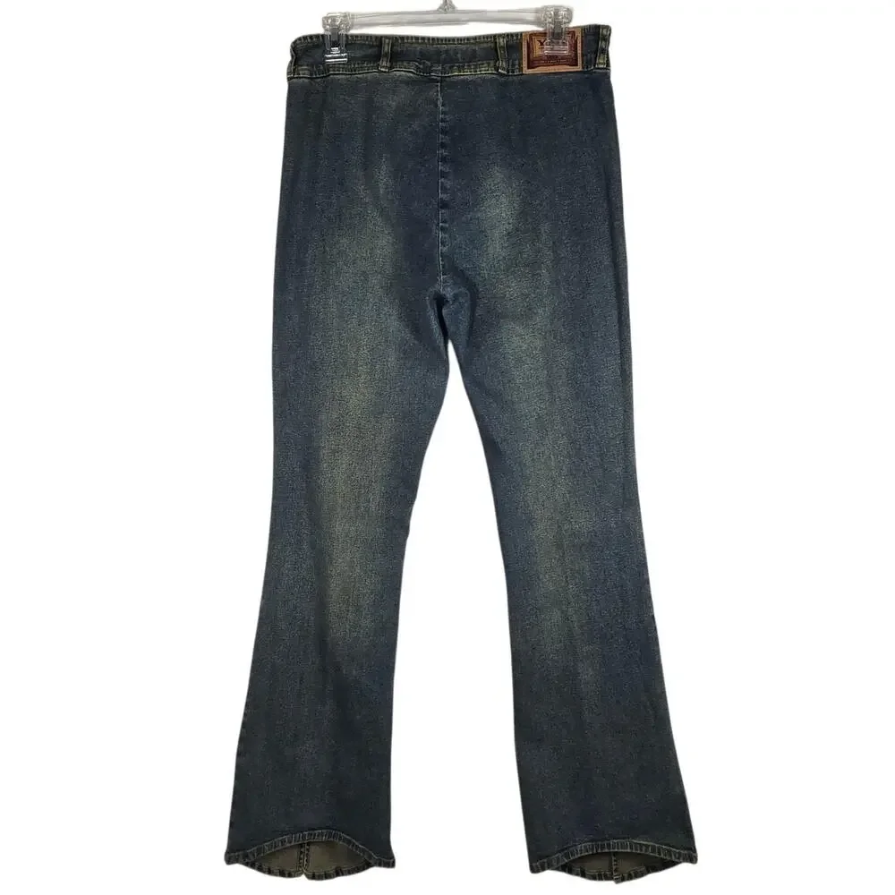 VTG YMI UBU Jeans 32x32 (JR 13) Split Hem Flare Leg Jeans Y2K Pocketless Stretch